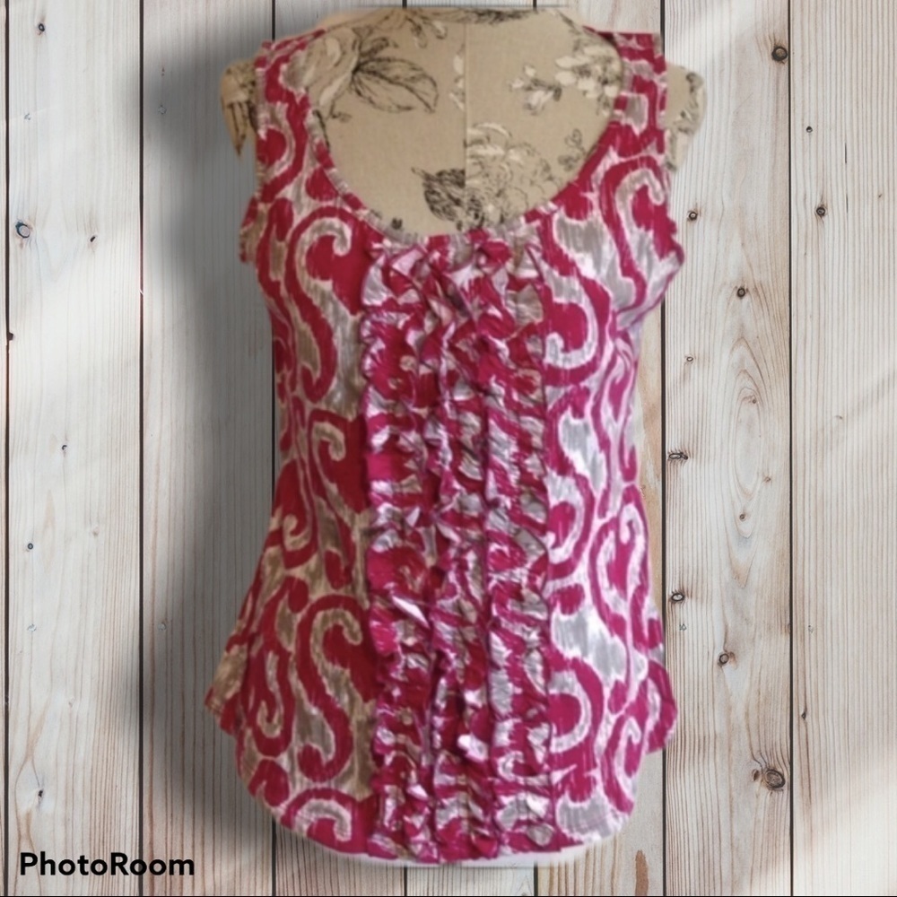 Ann Taylor Pink Gray Ruffle Top M